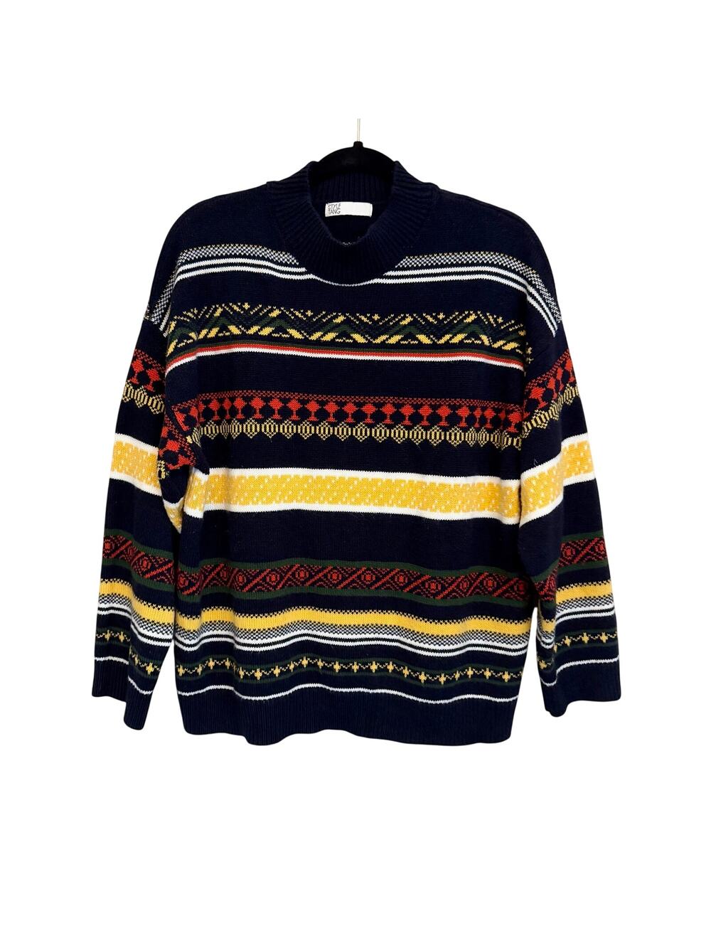 Style Tang Sweater Top Mens M Blue Knitted Fair Isle Preppy Grandpa Old Money